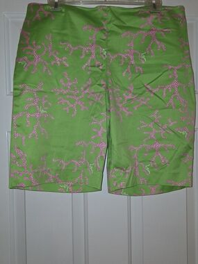 Lilly Pulitzer Lime Green Shorts with Pink Coral Print